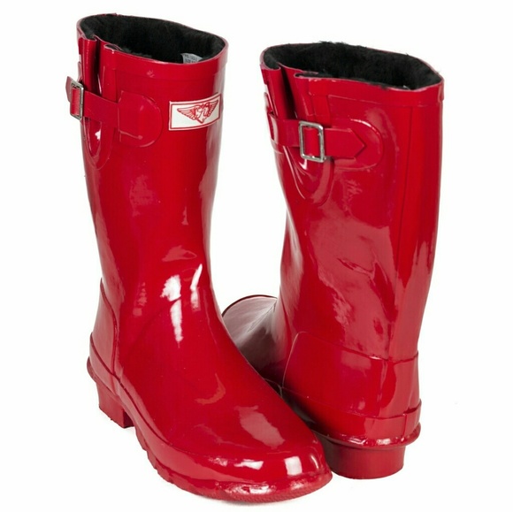 Forever Young Shoes - Women's Rainboots, Mid Calf Lined Rain Boots, #1502, Fur Red